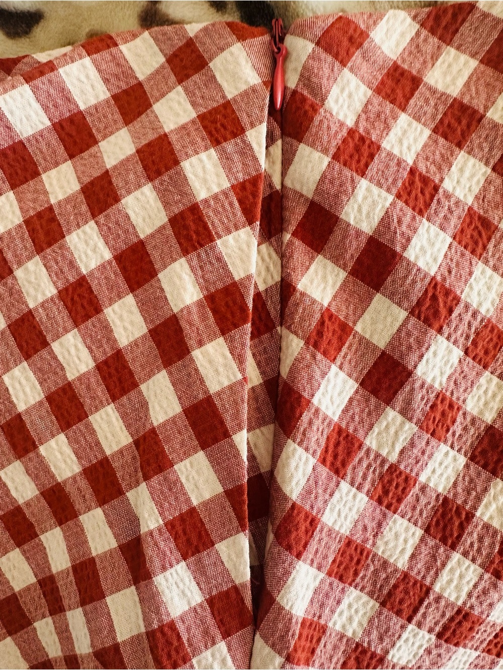 ZARA Women's Red and Cream Gingham A-Line Skirt - Picture 4 of 4